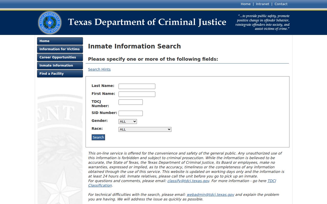 Arlington criminal records through the TDCJ inmate search for Tarrant County