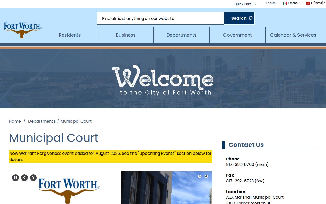 Fort Worth criminal records at Municipal Court in Tarrant County