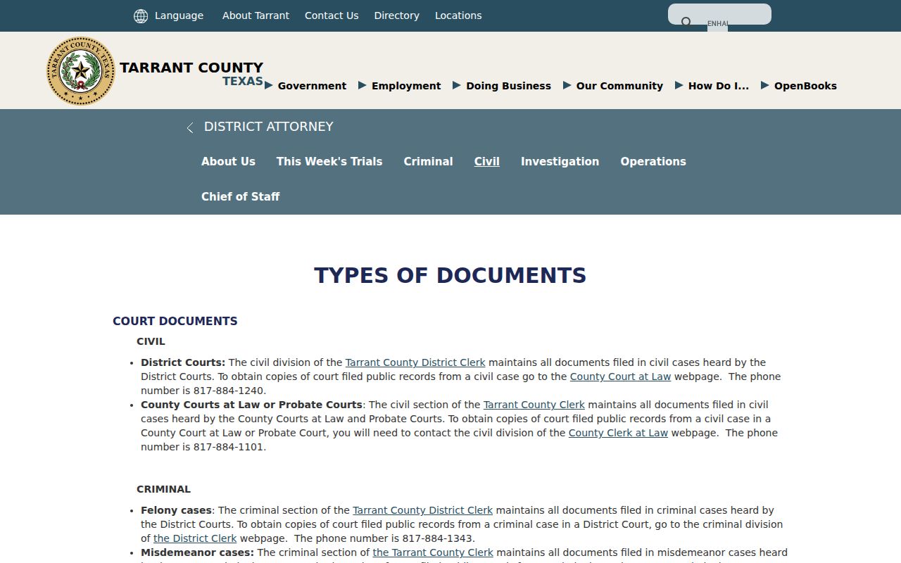 Fort Worth criminal record request routing in Tarrant County