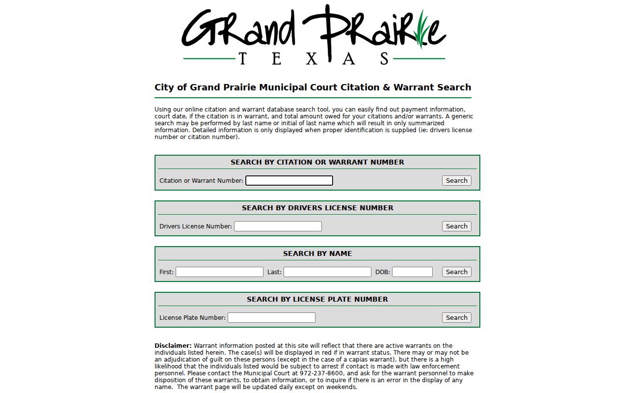 Grand Prairie criminal record citation and warrant search