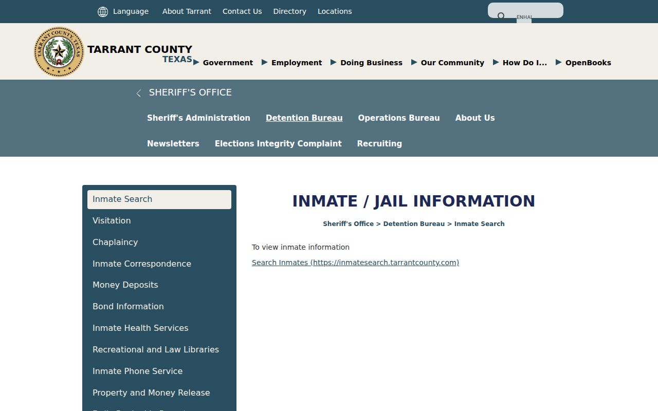 Tarrant County arrest lookup inmate search gateway