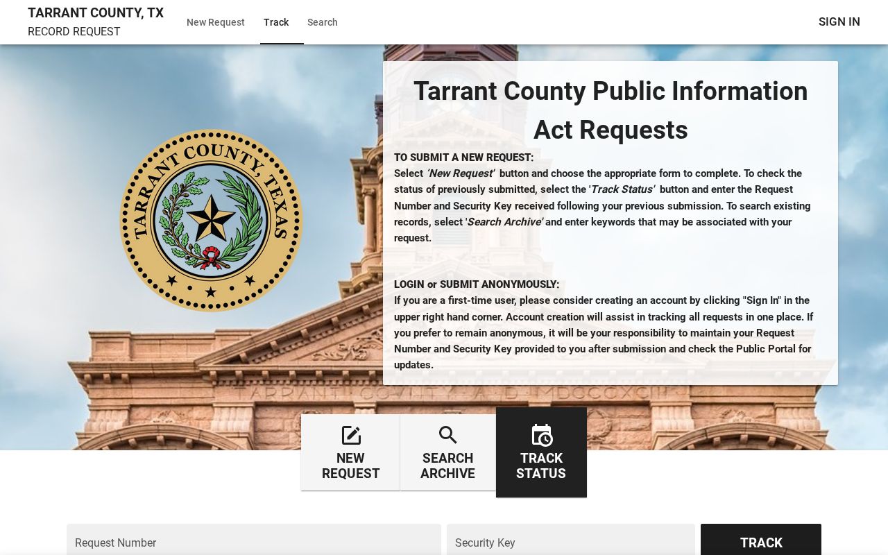Tarrant County arrest record JustFOIA request portal