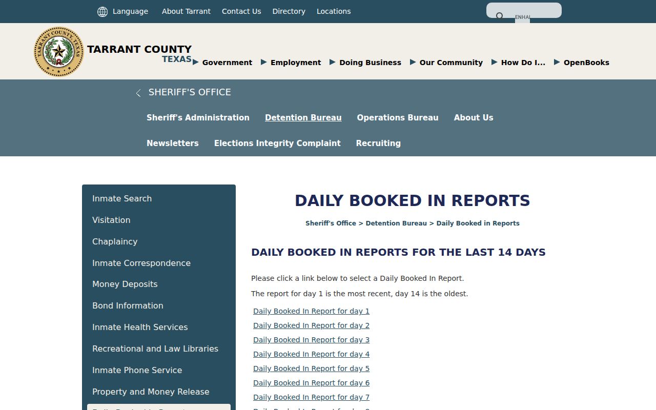 Tarrant County recent arrest Daily Booked-In Reports