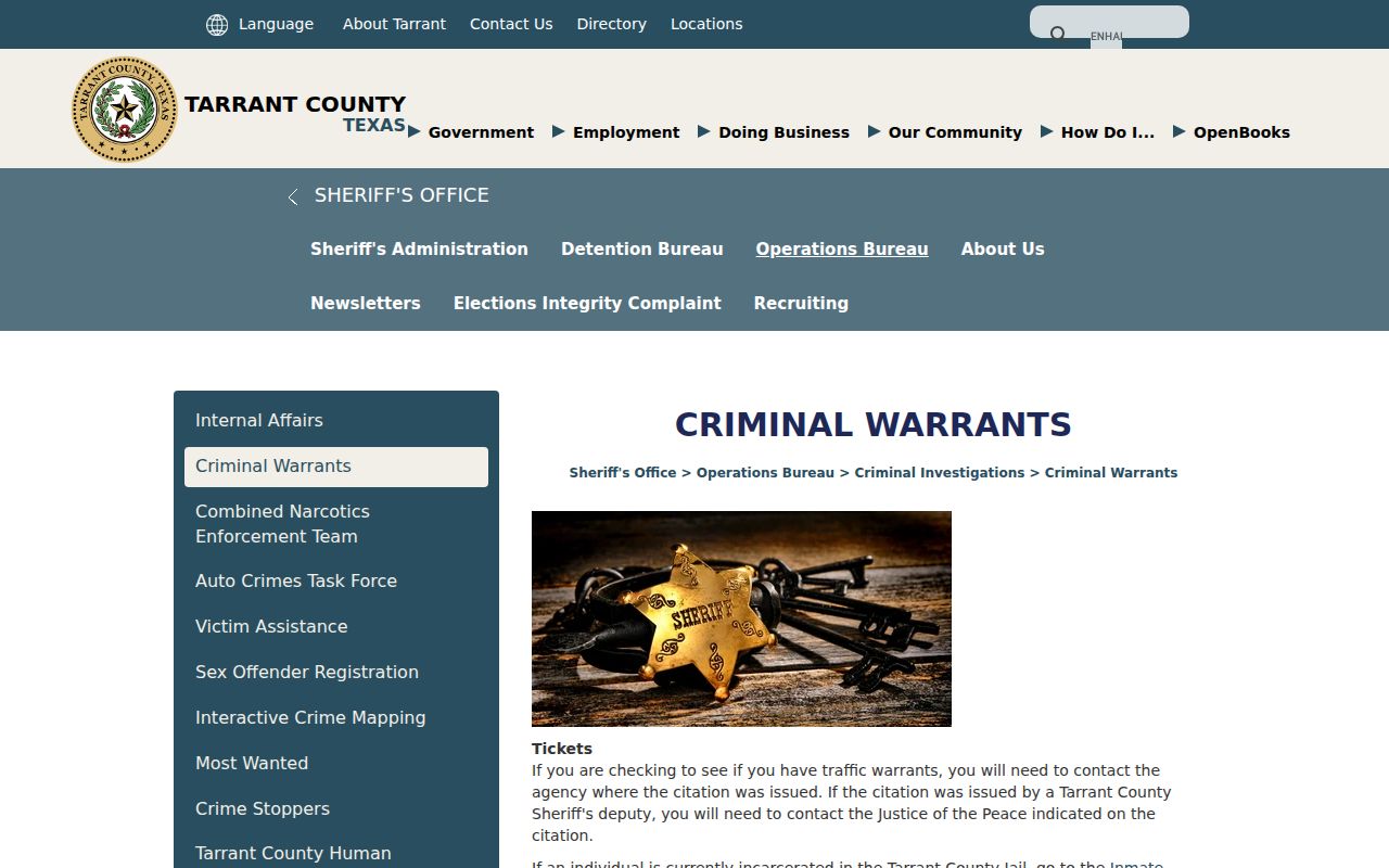 Tarrant County arrest lookup and Sheriff warrant policy