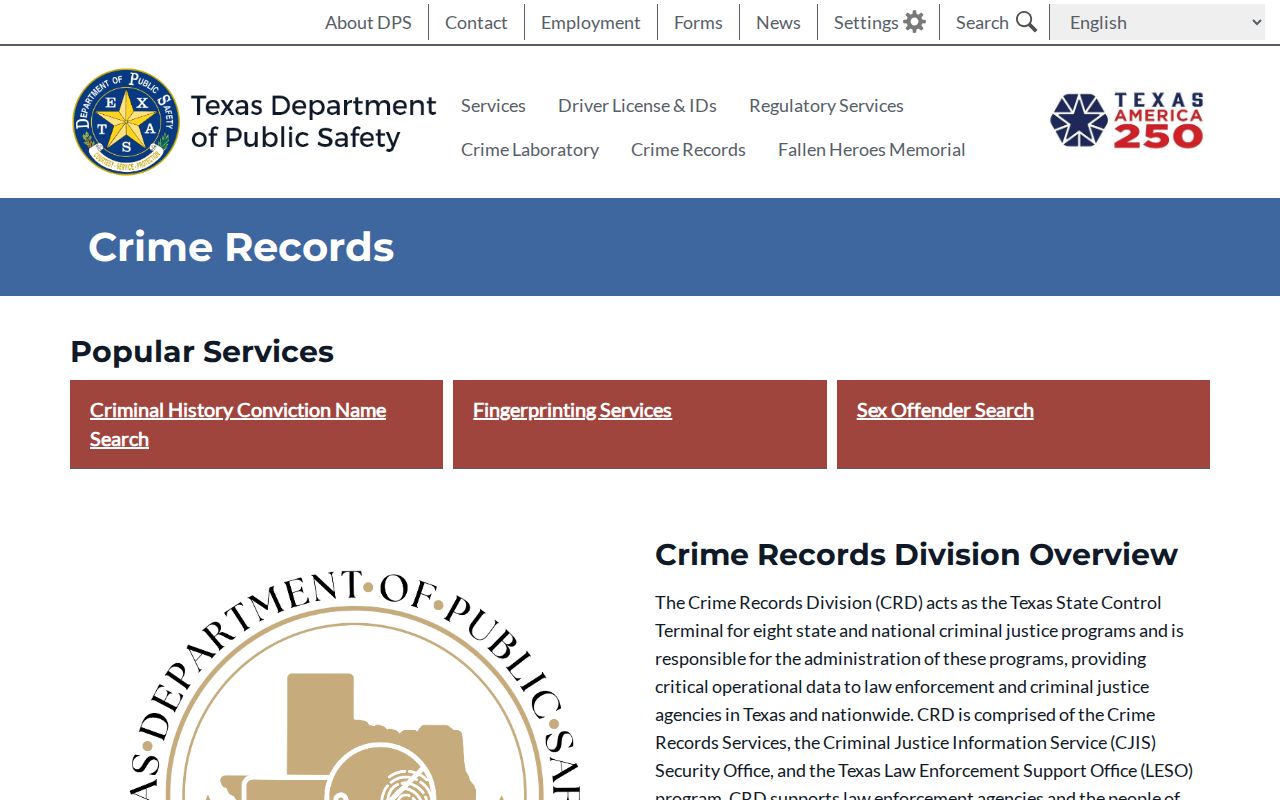 Texas DPS criminal history service for Tarrant County records