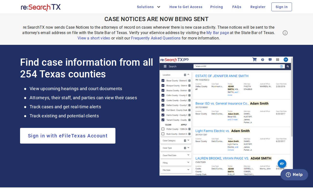 re SearchTX exclusion affecting Tarrant County criminal case searches