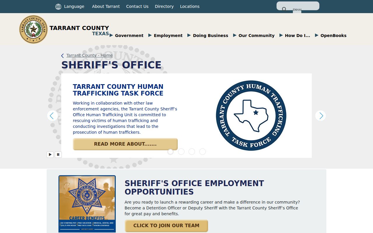 Tarrant County sheriff criminal records access page