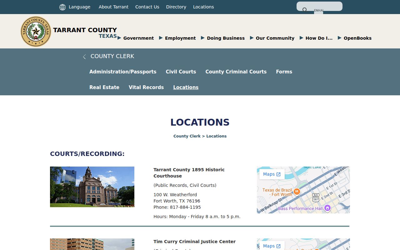 Tarrant County criminal court records County Clerk location
