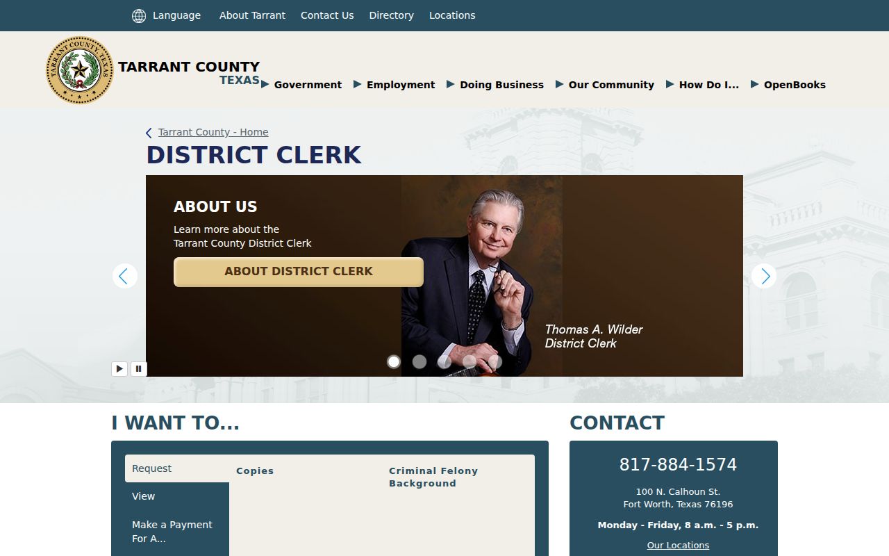 Tarrant County criminal court cases District Clerk page