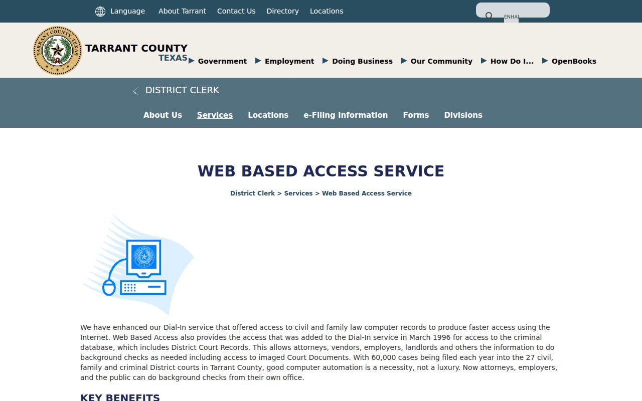 Tarrant County criminal court case Web Based Access service