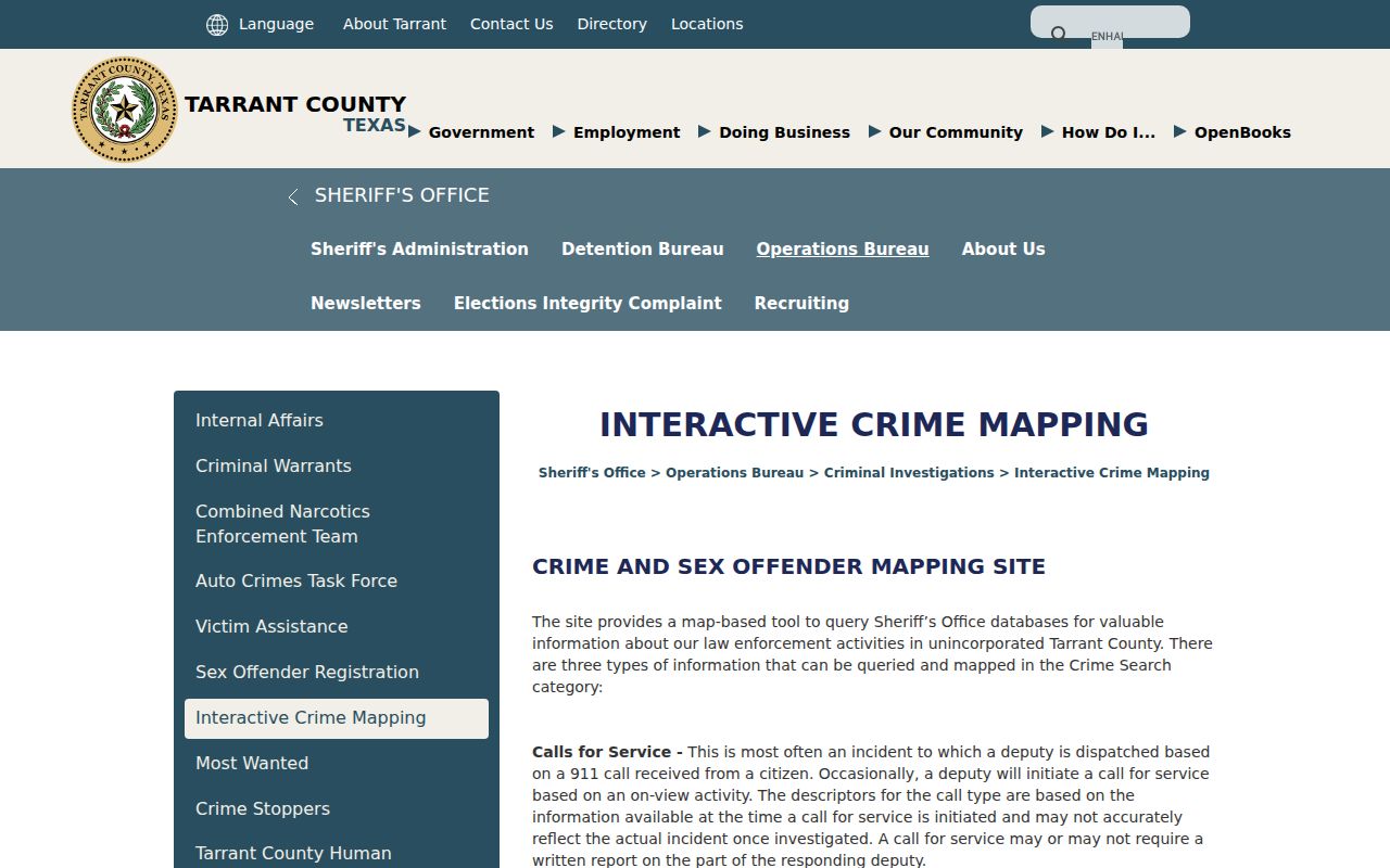 Tarrant County sex offender GIS and sheriff coverage map
