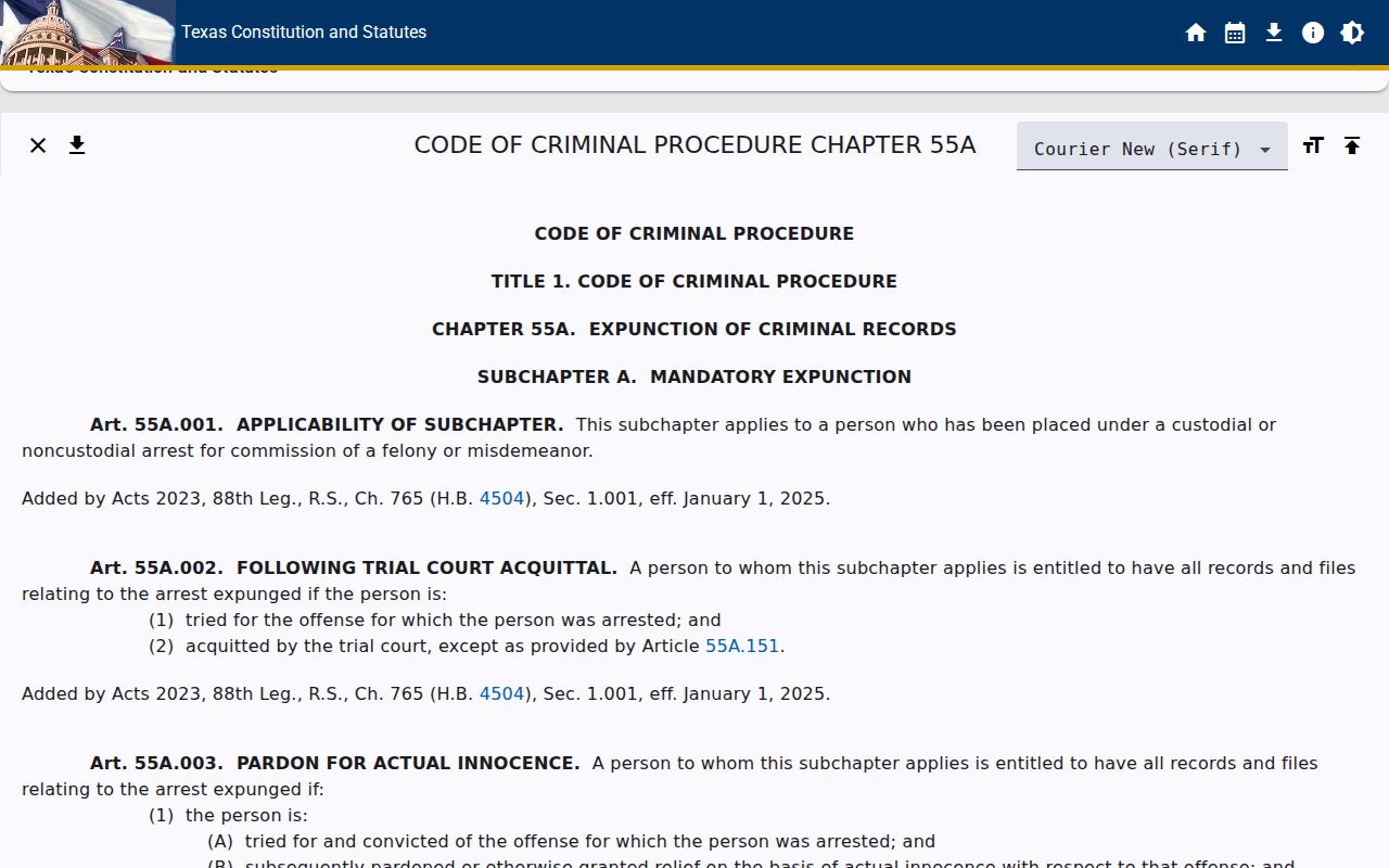 Texas expunction statute relevant to Tarrant County registry record distinctions